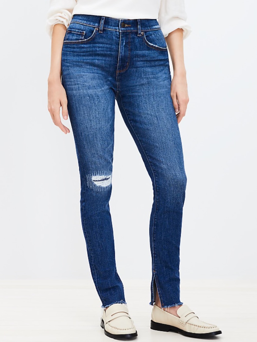 Made and Loved LOFT Distressed Skinny Jeans Stretch Denim High Rise Pockets